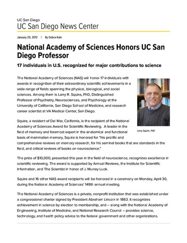 National Academy of Sciences Honors UC San Diego Professor