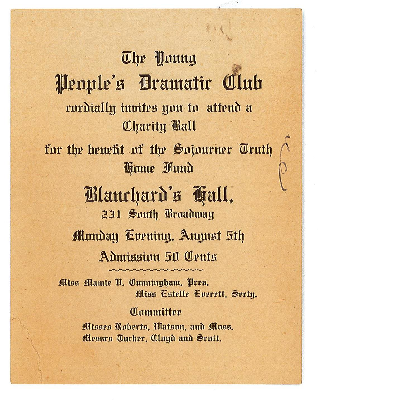Young People's Dramatic Club Sojouner Truth Home fundraiser invitation