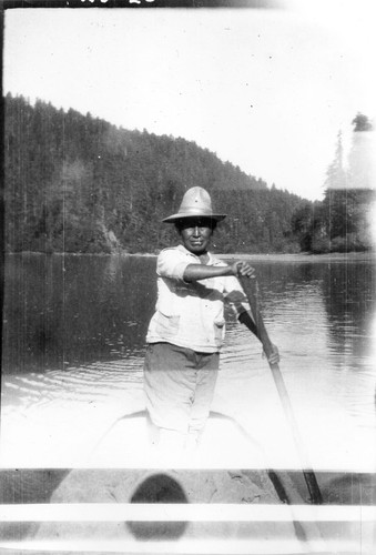 Klamath River: Mrs. Harry Roberts, poling a "double-ender"