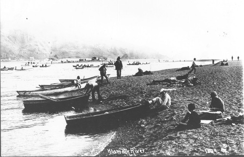 Requa: Mouth of the Klamath River and Dad's Camp, ca. '30. An early postal exists, with a May 20, 1935 Klamath Calif. postmark. The address and message read:--D R Jones Hotel Berry Sacramento--Sunday 5 P.M. Arrived safely. Country lovely. R.K.R