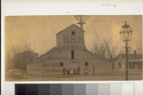 Moore, H. H. and son, druggists, horse medicine, plant at Stockton, 1880's