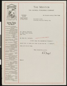 William D. Moffat, letter, 1922-11-06, to Hamlin Garland