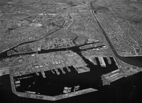 Aerial view of Long Beach, Port of Long Beach, looking north