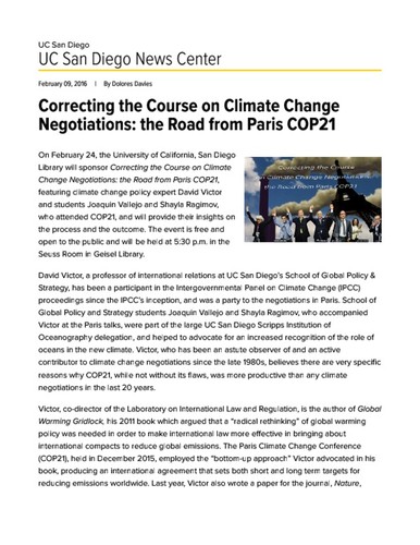 Correcting the Course on Climate Change Negotiations: the Road from Paris COP21