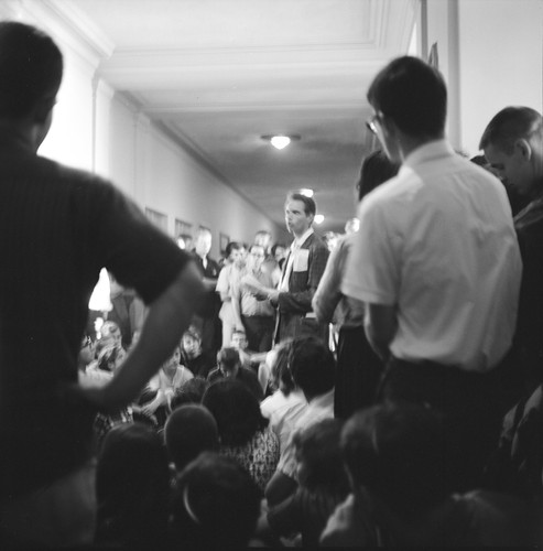 Mario Savio speaking in Sproul Hall hallway