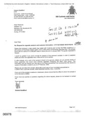 [Letter from Victoria Sandford to Peter Redshaw regarding the request for cigarette analysis and customer information]