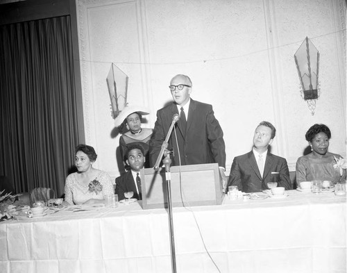 Speaker at podium, Los Angeles