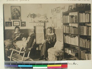 Karen Dorothea Schaanning and Louise Blom Heimbeck in the living room, Faravohitra, Madagascar, 1917