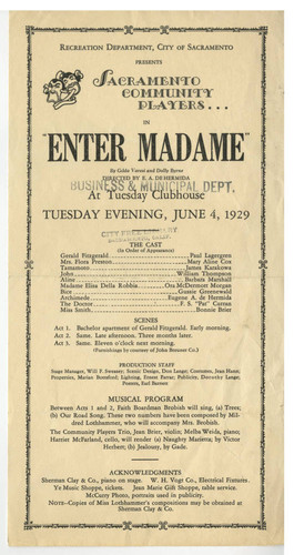 The Sacramento Community Players present "Enter Madame"