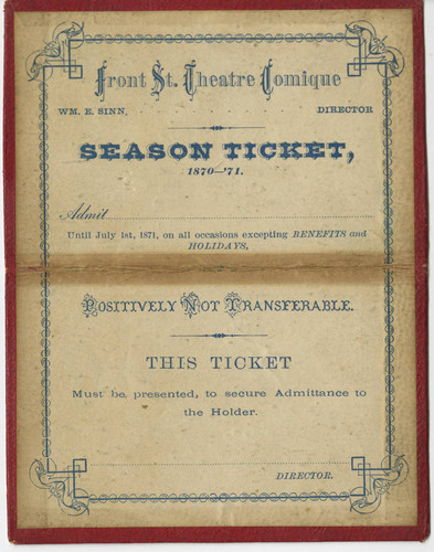 Front Street Theatre Comique Season Ticket