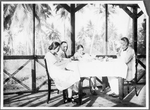 Group of Europeans having coffee, Tanga, Tanzania, 1928