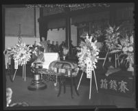 Jokai Kow conducting funeral service for Buddhist Bishop Ryotai Matsukage in Los Angeles, Calif., 1948