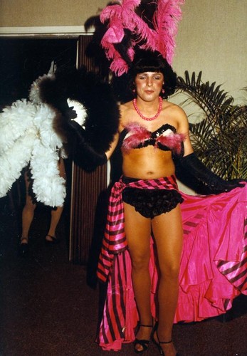 Female impersonator wearing a showgirl costume