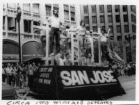 Parade float demonstrating against the defeat of Proposition AB-1