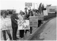 Lambda Association and gay rights supporters demonstrate in front of Great America entrance