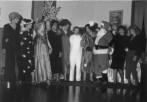 Female impersonators at a Christmas party