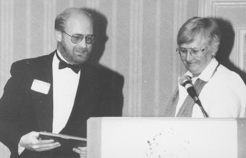 John Laird and Wiggsy Sivertsen at a podium