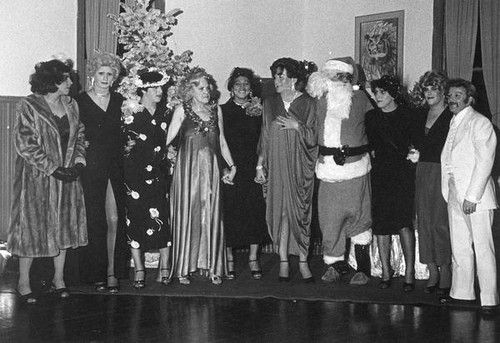 Female impersonators at a Christmas party