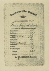Report card of Miss Jocsi A. Bagley, Guerneville, California, 1878