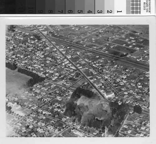 Aerial view with Tanforan Park Race Track no. 2, San Bruno, 1932 ...