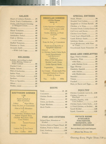 Dinner and Supper Menu for Uncle Tom's Cabin