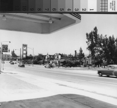 View of El Camino Real with Demolition of Uncle Tom's Cabin, 1949