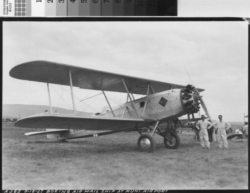 Boeing air mail ship at the Mills Field Municipal Airport, September 16, 1927