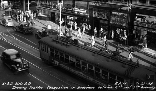 Showing traffic congestion on Broadway between 4th and 5th Avenues