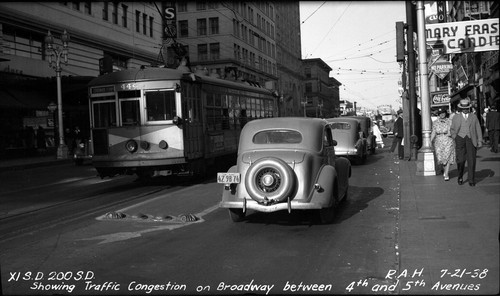 Showing traffic congestion on Broadway between 4th and 5th Avenues