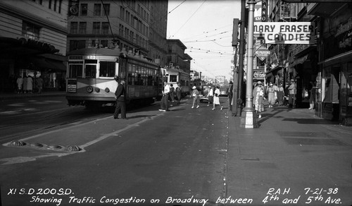 Showing traffic congestion on Broadway between 4th and 5th Avenues