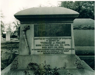 Stockton - Sepulchral Monuments: Grave of Thomas Walsh, Stockton fireman who died in the 1902 Pavilion Fire