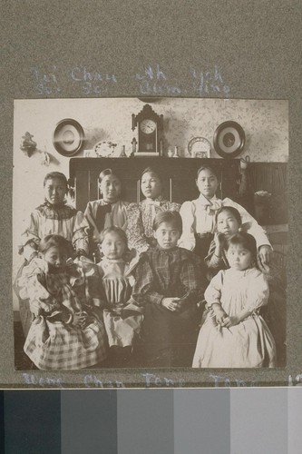 [Back row, left to right] Sui So, Chau So, Ah Gum, Yoh Ying. [Front row, left to right] Wong Siu, Chan Sau, Tong Oi, Tong Ho, [unidentified]