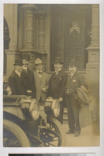 [Frances J.] Heney, [Fremont] Older, ?, [Rudolph] Spreckels, [William J.] Burns