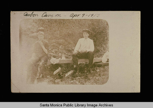 Two picknickers in Carbon Canyon, Los Angeles County, Calif. April 9, 1913