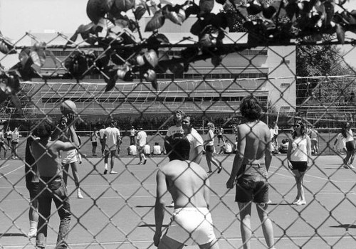 Students playing volleyball