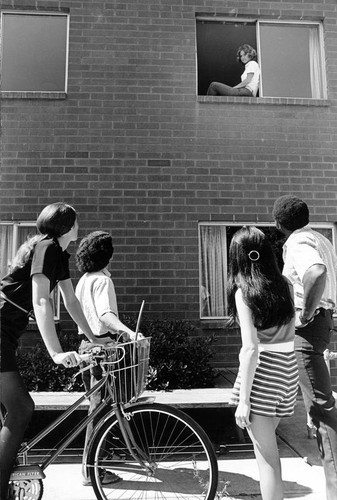 Students outside a dorm