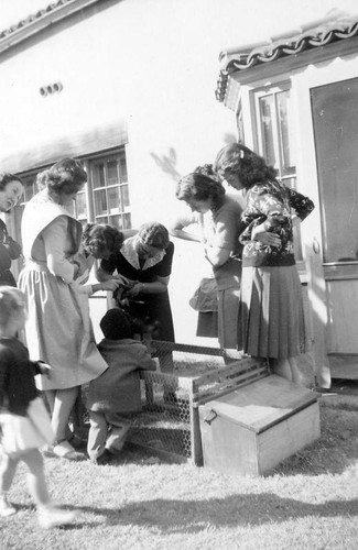 Anna Lou Loge, Helen M. Joyce and others with caged animals