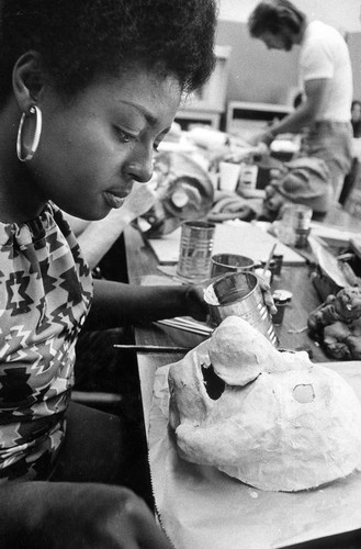 Art department students making masks