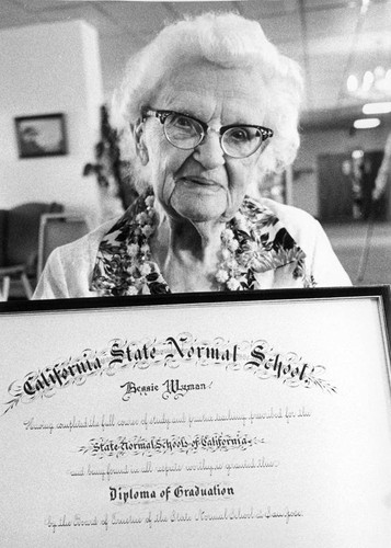 Bessie Wyman with diploma