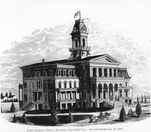 Sketch rendering of the first San Jose State Normal School