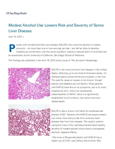 Modest Alcohol Consumption Lowers Risk and Severity of Liver Disease