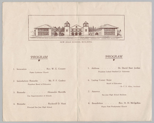 Program for laying of the San Jose High School Cornerstone, 1907