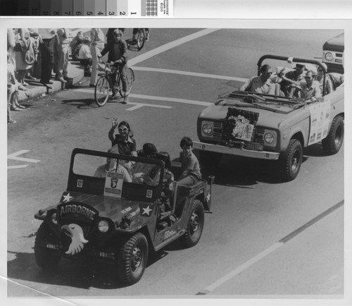 Linda (Giese) Patterson rides in 101st Airborne Jeep in 1974 parade