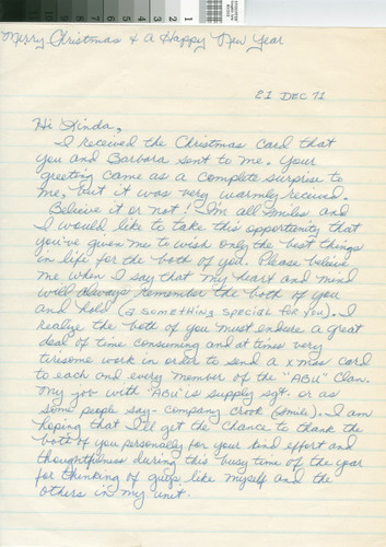 Letter to L. (Giese) Patterson from SSG E. Elzie