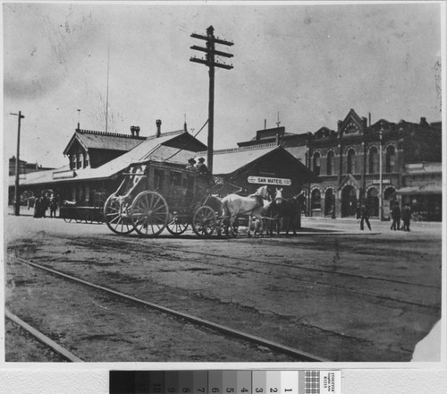 Levy Brothers covered coach at the San Mateo train depot
