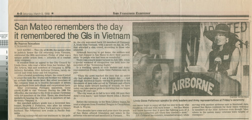 San Mateo remembers the day it remembered the GIs in Vietnam; S.F. Examiner article 3/5/88