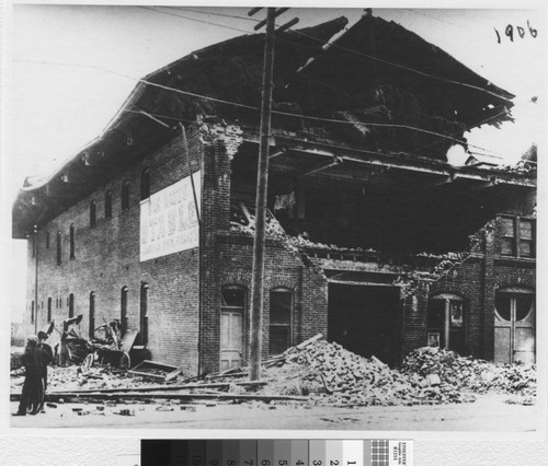 San Mateo stable after earthquake, 1st and B Street, 1906