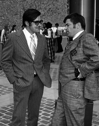 Bob Battin with unidentified man at dedication of Santa Ana City Hall on February 9, 1973