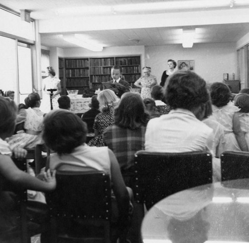 View of the Children's Library at the dedication ceremonies for the Santa Ana Public Library at 26 Civic Center Plaza on May 1, 1960