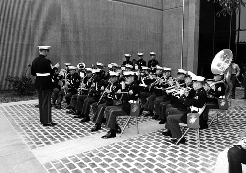 Marine band at dedication of Santa Ana City Hall on February 9, 1973